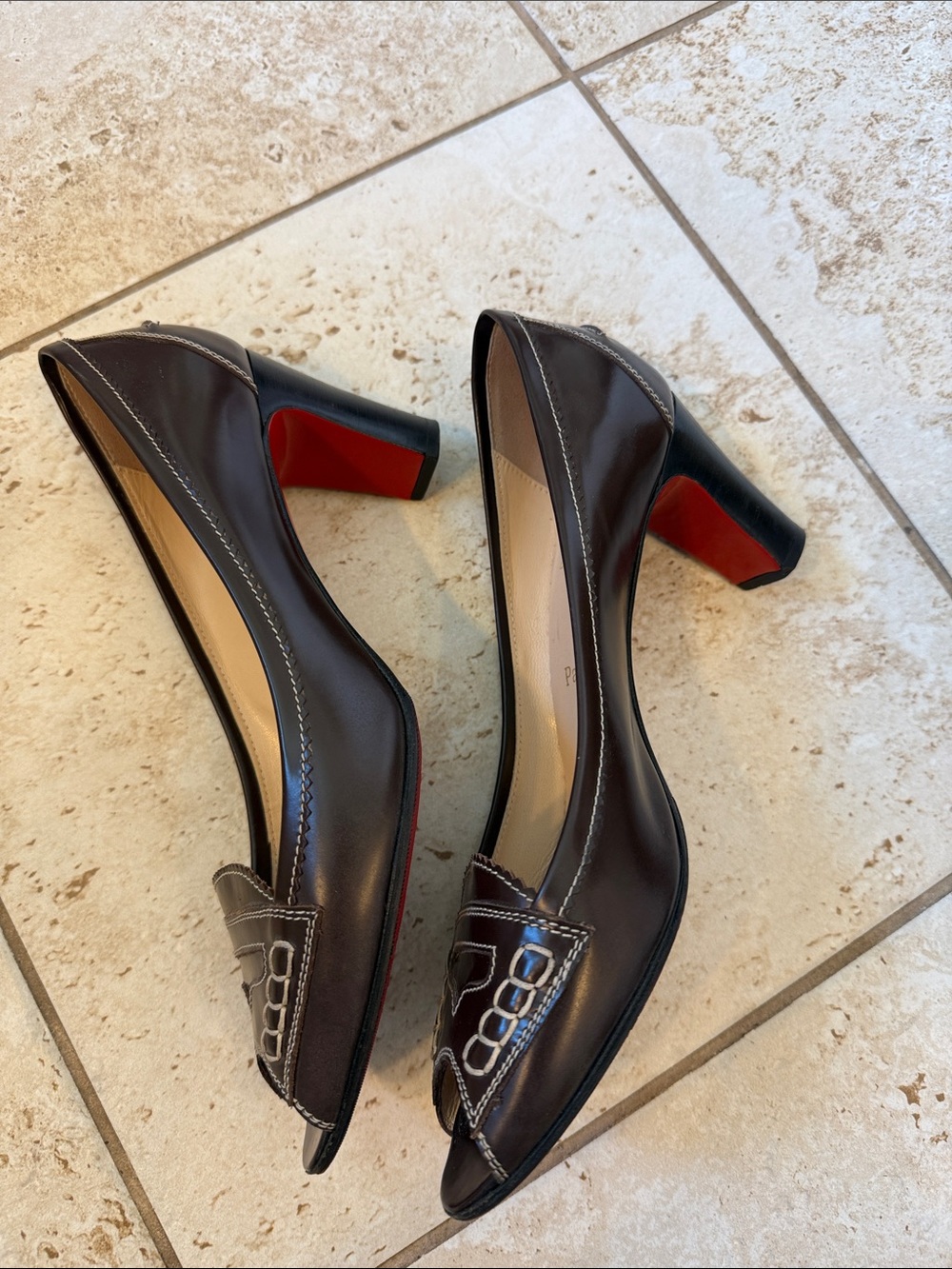 Christian Louboutin Brown Peep-Toe Pumps - Picture 3 of 5